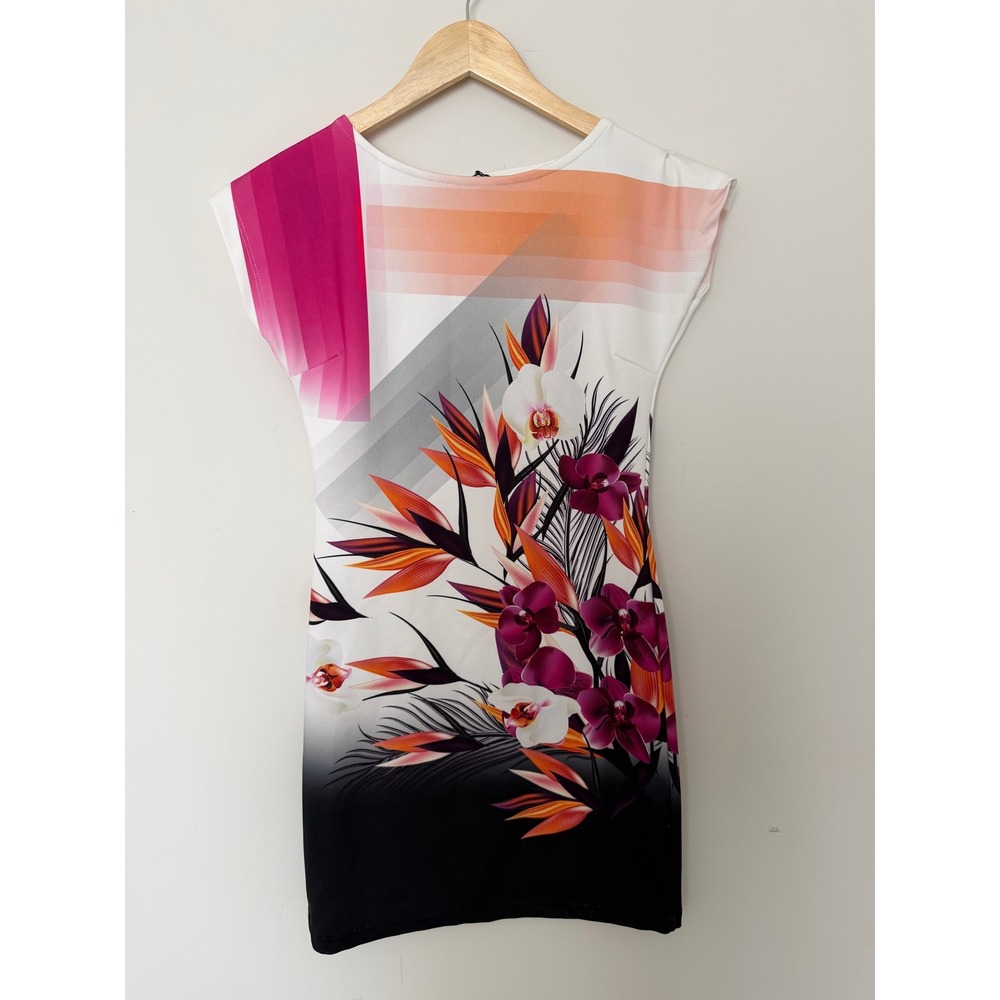 Dem-Ro Sheath Dress Womens Large Tropical Floral Geometric Mini Excellent